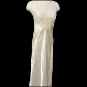 Vintage Gold Label Victoria’s Secret Cream Satin  Lace Nightgown Fits Size Small